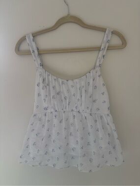 Abercrombie & Fitch White Crop Tank with Light Blue Floral Print